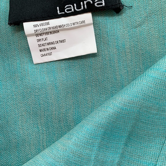 Women big scarf with trim in Teal & gold colour Laura in mint condition - Picture 8 of 8